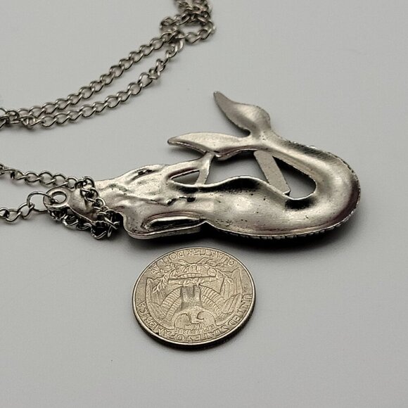 Silver-Tone Mermaid Pendant Necklace 26 Inch Continuous Chain SEA LIFE - Picture 5 of 5